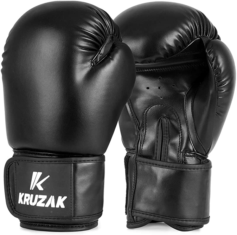 Pair of black Kruzak boxing gloves on a white background