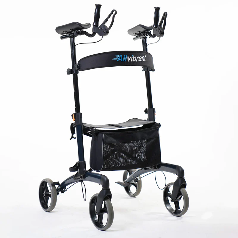 Black Allvibrant rollator photographed from the front on a white background