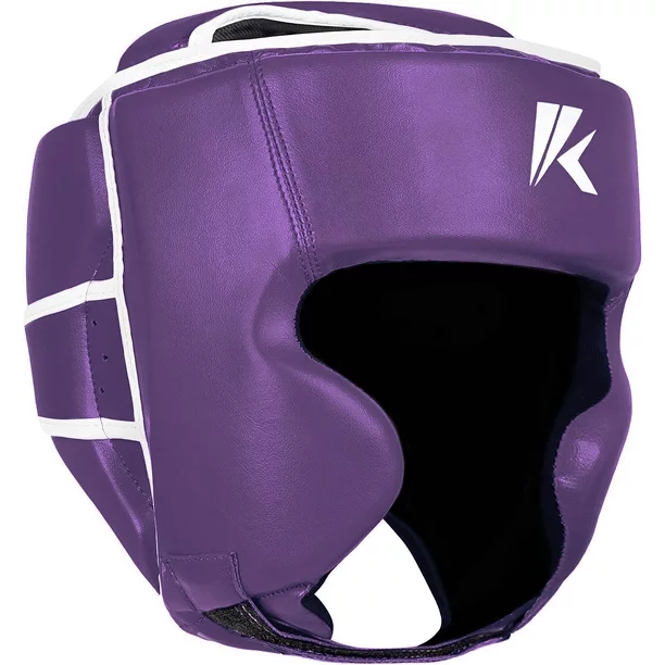Purple Kruzak boxing headguard, three-quarter view